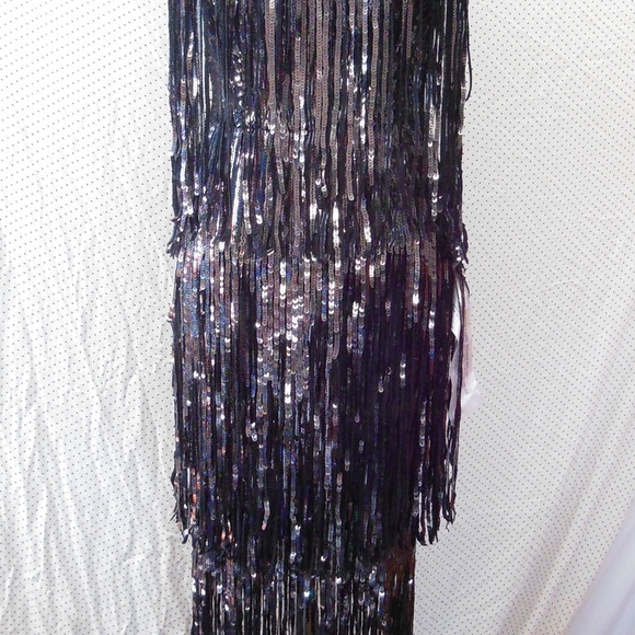 NEW DRESS THE POPULATION Onyx ROXY Sequin FRINGE 1920's Flapper SHIFT DRESS XXS - Picture 9 of 16